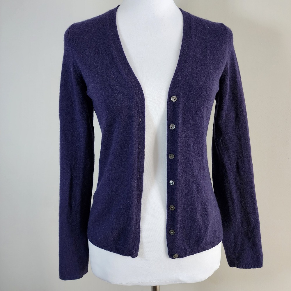Ann Taylor 100% Cashmere Cardigan Sweater Womens XS Purple Wool Dainty Soft Warm